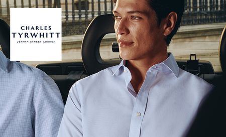 Charles Tyrwhitt logo top left with a picture of a man in a white shirt