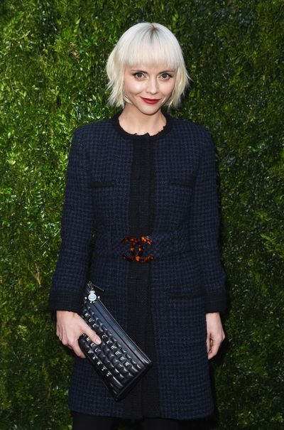 Clothing, Fashion, Outerwear, Dress, Blond, Lip, Street fashion, Coat, Little black dress, Formal wear,