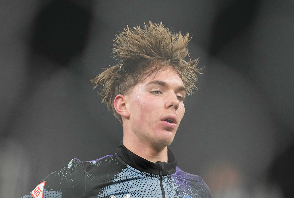 Kennet Eichhorn (Hertha Berlin) looks on during the DFB Pokal match between Hertha Berlin and 1. Kaiserslautern at Olympic Stadium, Berlin, Germany on December 2, 2025. (Photo by Ulrik Pedersen/NurPhoto via Getty Images)