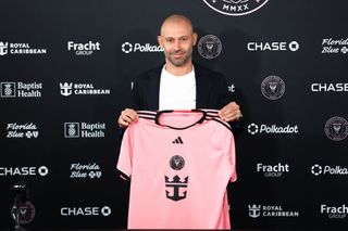 FORT LAUDERDALE, FLORIDA - DECEMBER 03: Head coach Javier Mascherano of Inter Miami poses for a photo during an introductory press conference at Chase Stadium on December 03, 2024 in Fort Lauderdale, Florida. (Photo by Megan Briggs/Getty Images)