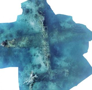 A photomosaic constructed by Project Recover of an underwater wreck of a WWII-era B-25 bomber.