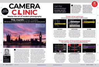 Image showing the first two pages of Camera Clinic, about drive modes, from issue 280 of Digital Camera magazine