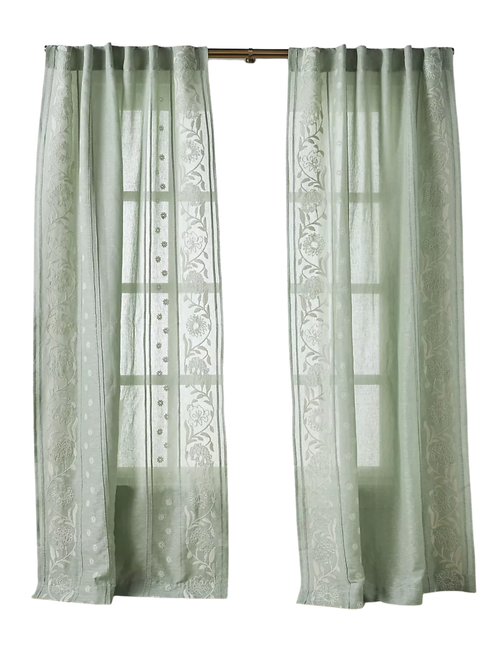 Manette Embroidered Cotton Linen Sheer Curtain
