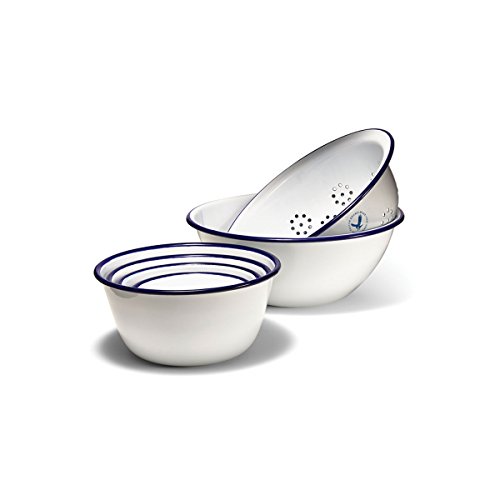 Falcon Enamelware Prep Set, 6-Piece Preparation Sets, White With Blue Rim