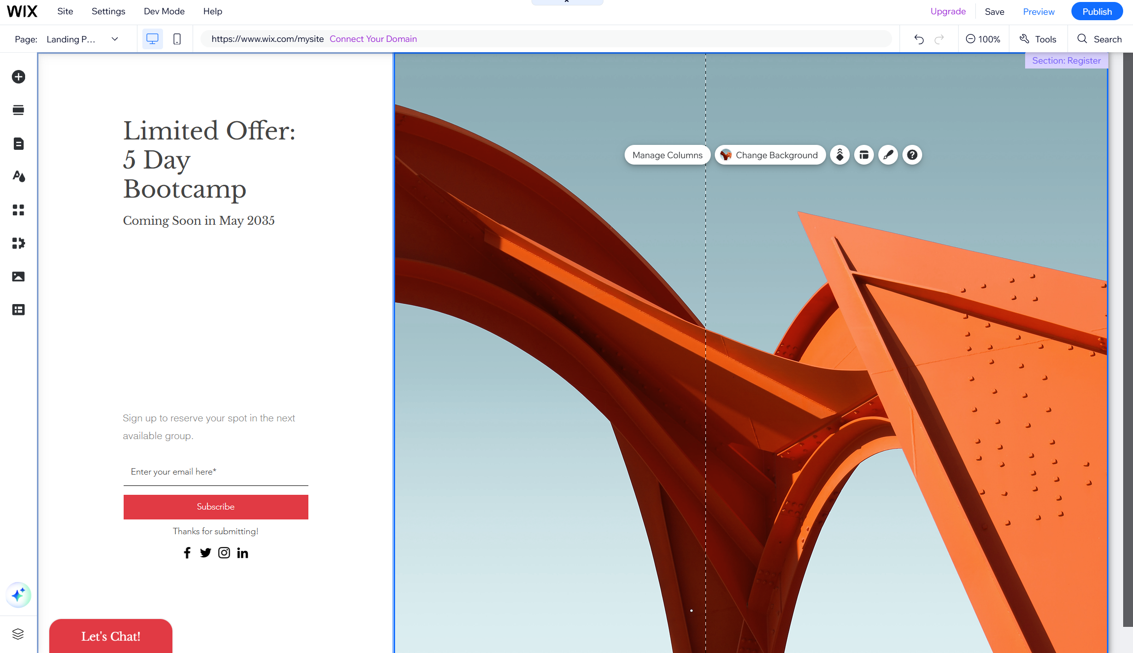 Wix site editor
