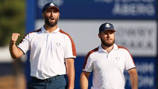 Jon Rahm and Tyrrell Hatton in the Saturday foursomes at the Ryder Cup