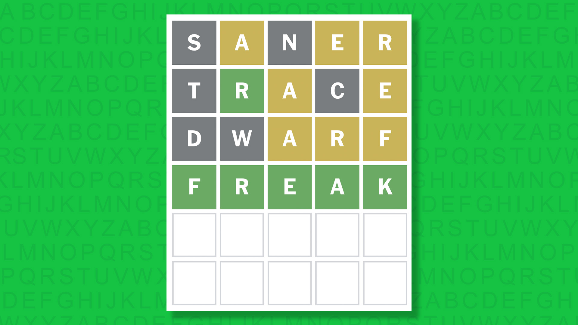 NYT Wordle answer for game 1682 on a green background