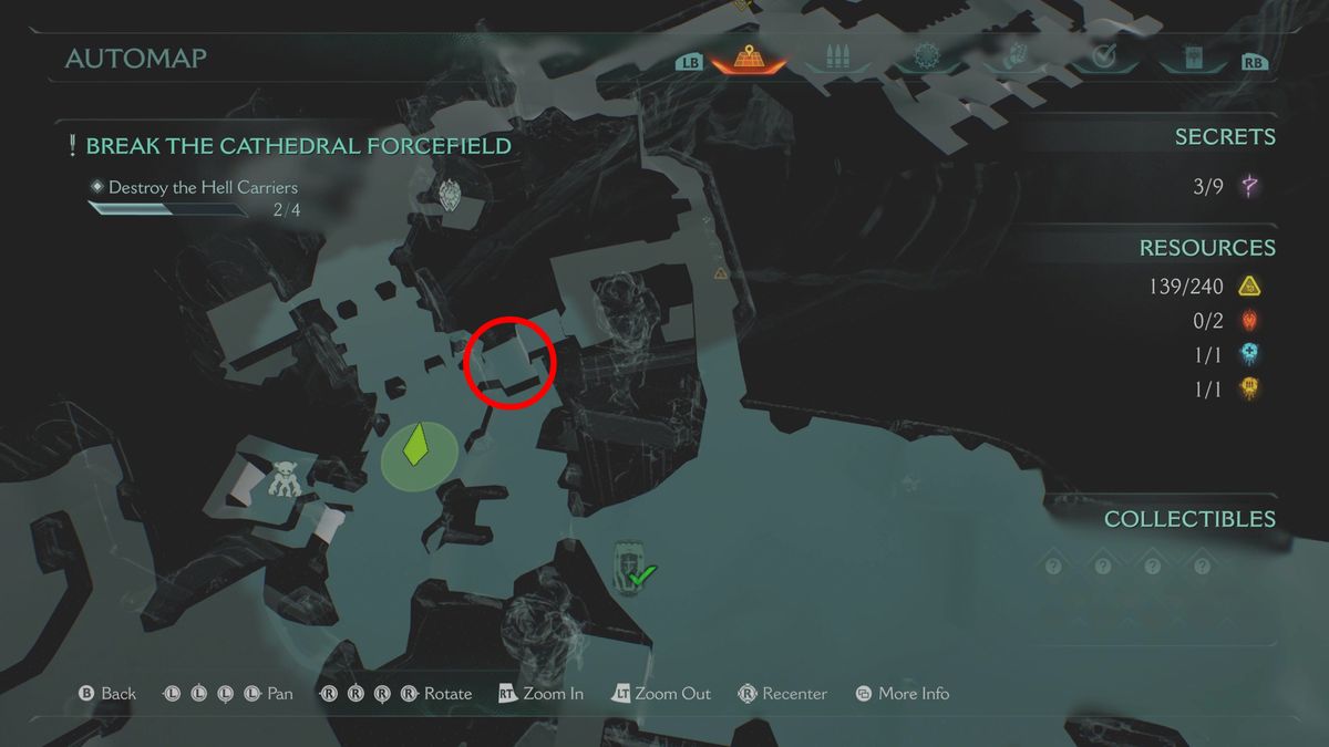 Doom: The Dark Ages Holy City of Aratum secrets - A map highlighting the location of a codex entry inside a castle.