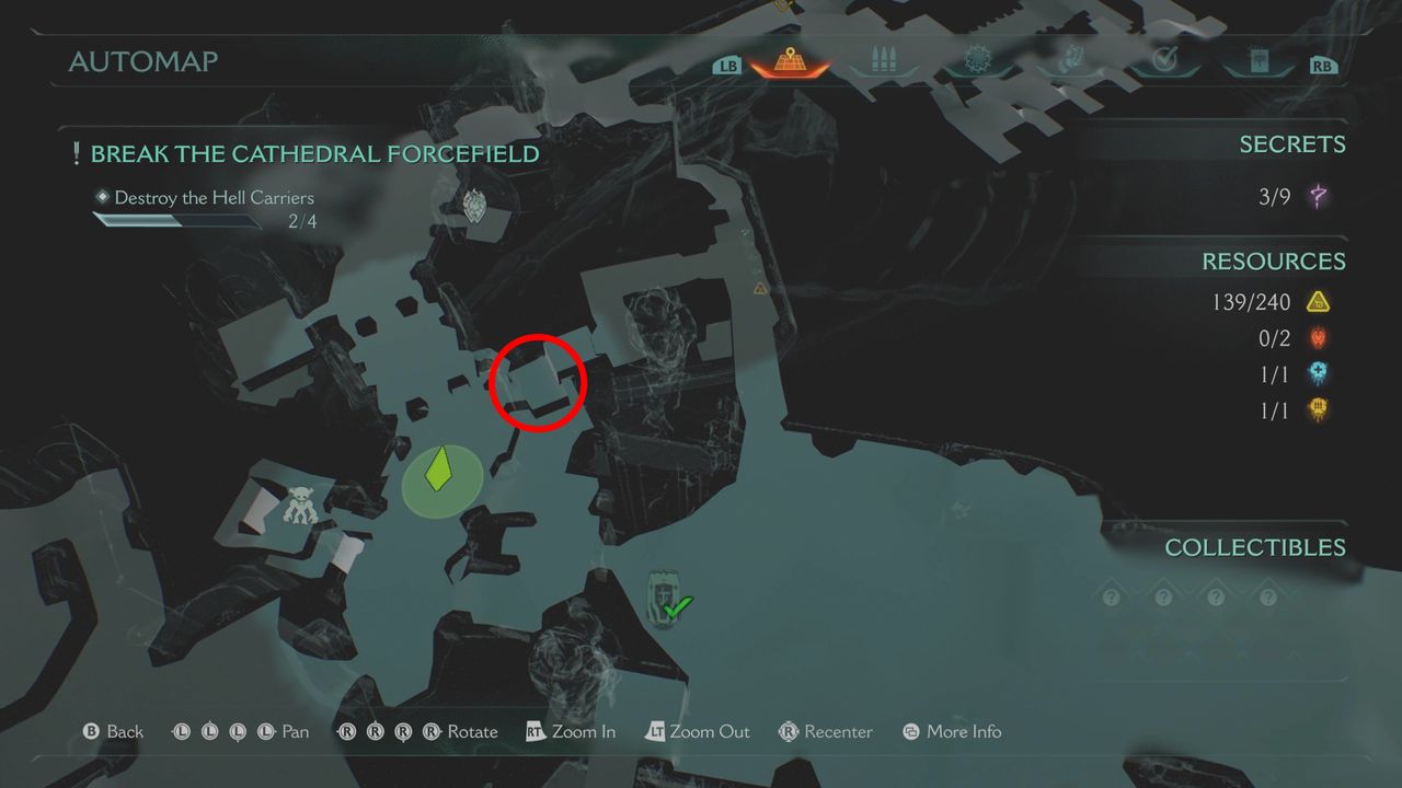 Doom: The Dark Ages Holy City of Aratum secrets - A map highlighting the location of a codex entry inside a castle.