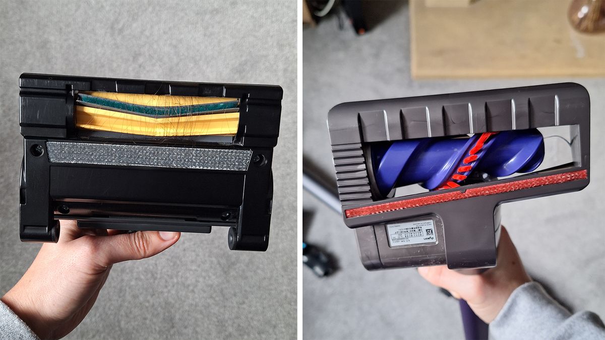 Hair wrapped around mini Samsung tool, and no hair wrapped around Dyson Hair Screw tool