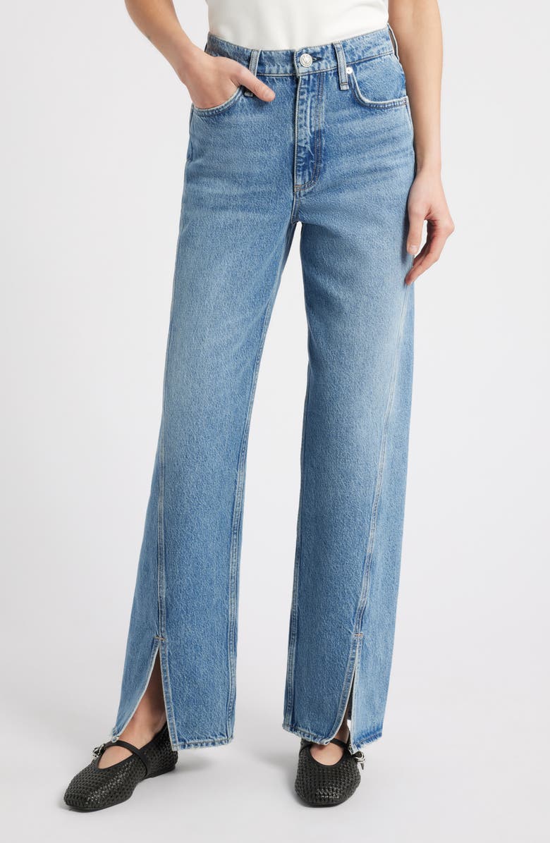 High Waist Slit Hem Straight Leg Jeans