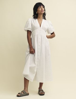 White Seersucker Starlight Midi Dress