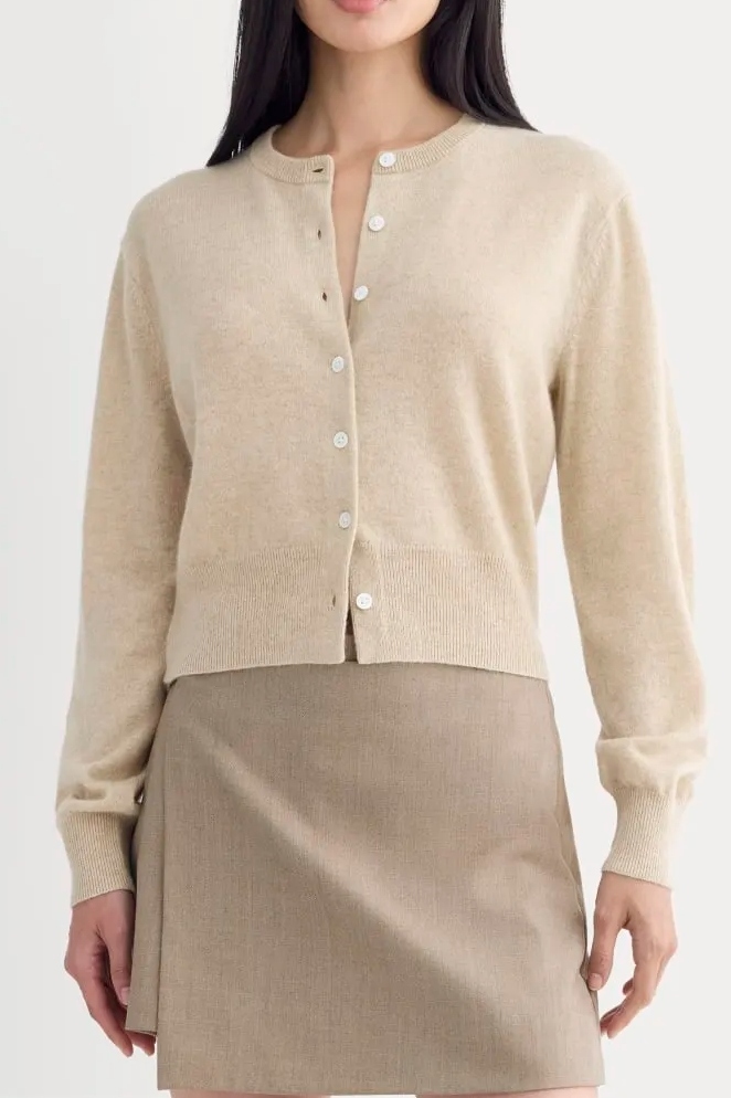 Cashmere Cropped Cardigan | Heather Light Camel - Xxs
