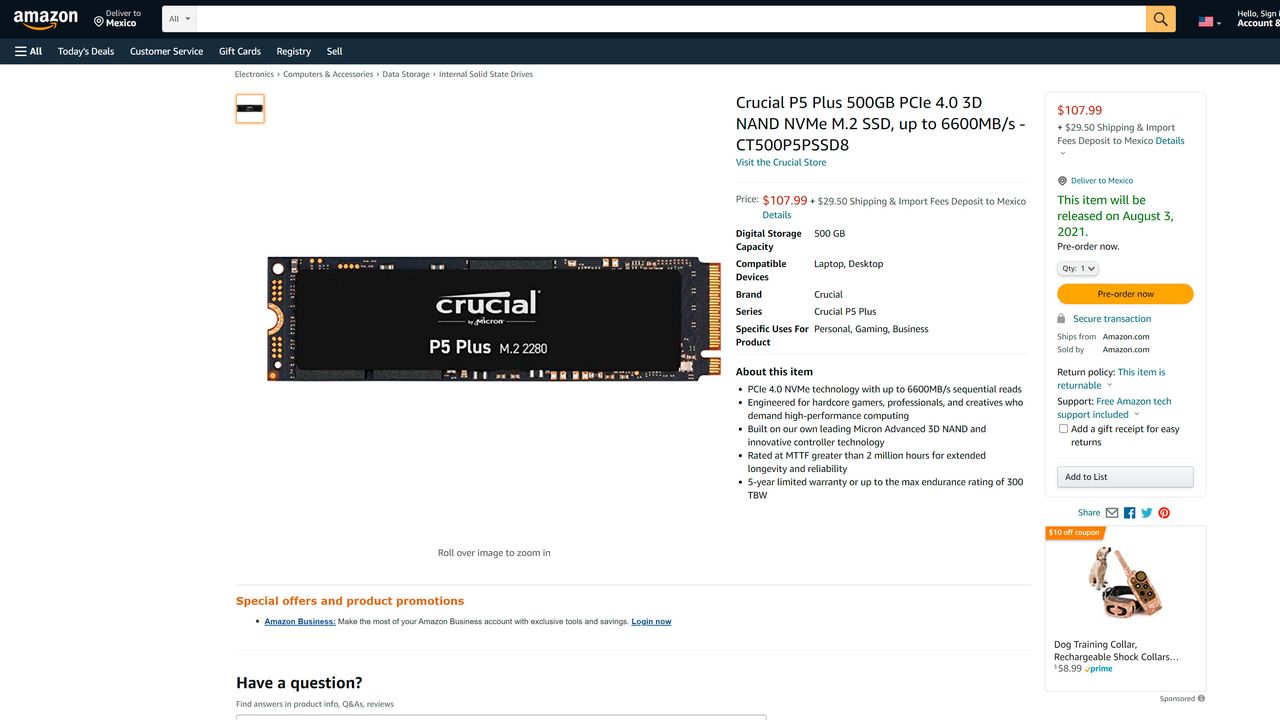 Crucial P5 Plus 500GB