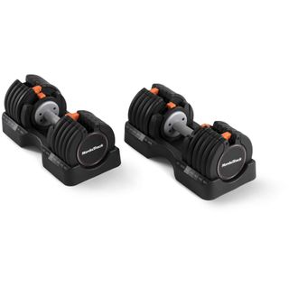 NordicTrack Select-A-Weight adjustable dumbbells on white background