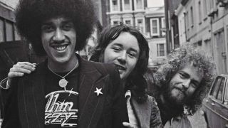 Thin Lizzy posing in a street, 1973