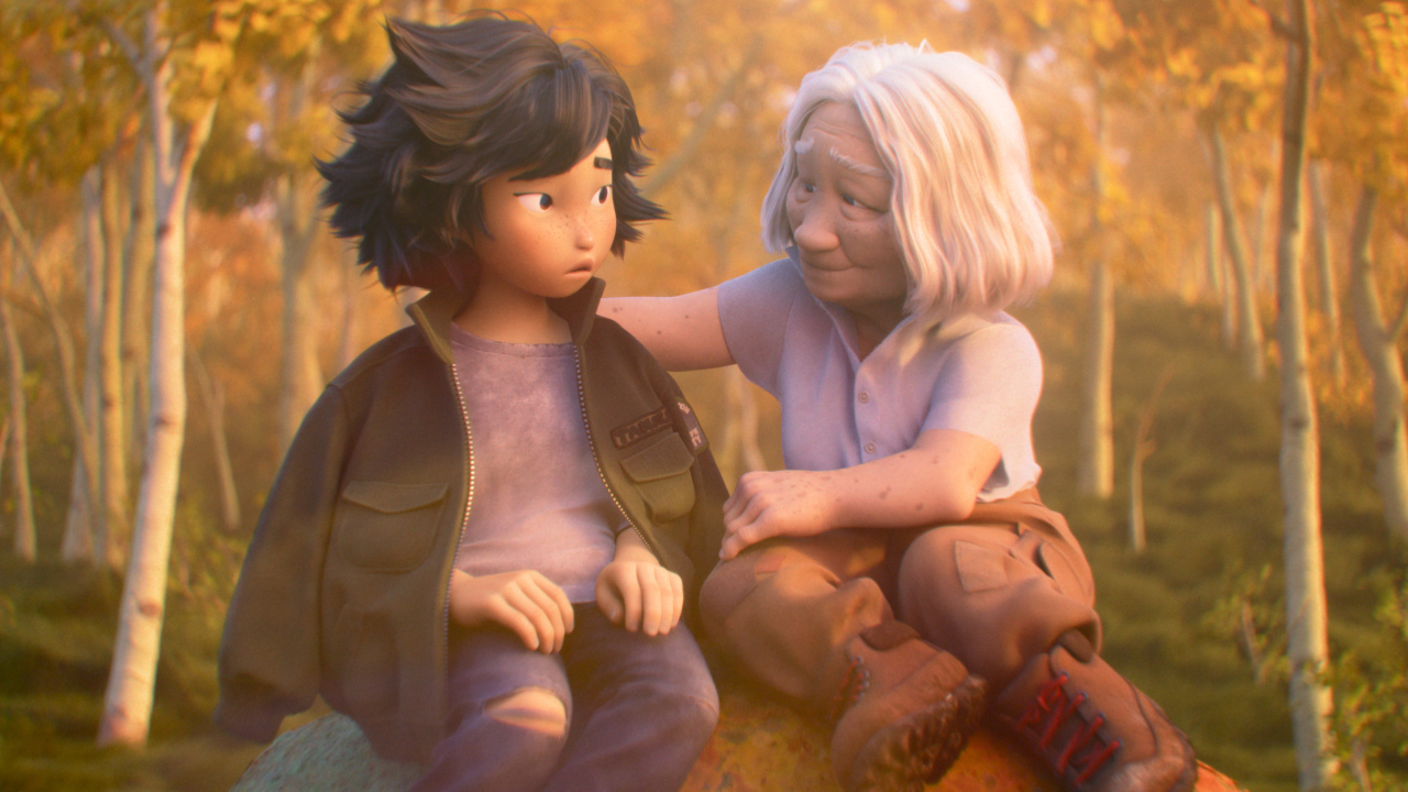 Mabel Tanaka (Piper Curda) and Grandma Tanaka (Karen Huie) on Hoppers.