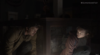 Pedro Pascal (as Joel) and Bella Ramsey (as Ellie) crawl around a museum in The Last of Us HBO series