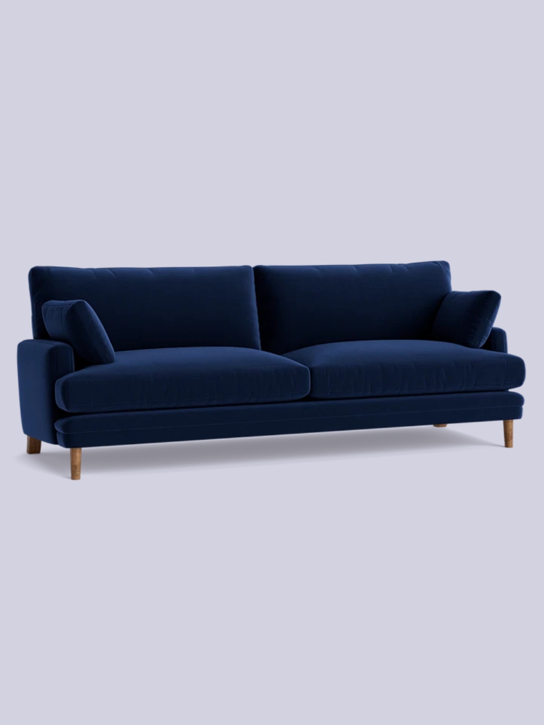 Loaf, Squisharoo Sofa | Velvet - Fabric: Leaky Pen in Blue with Dark Oak Legs