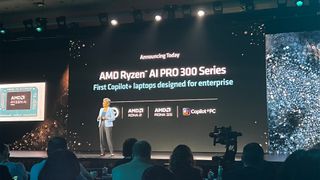 AMD chief executive Lisa Su unveiling the AMD Ryzen AI Pro 300 series processors and the AMD Advancing AI conference in San Francisco, California.