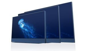 The Sky Glass TV pictured in three different sizes against a white background