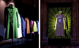 The Lodental coats were displayed inside Rome's Santo Spirito church and accompanied by a video that projected streaming neon details onto a mannequin