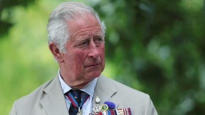 Prince Charles, Prince of Wales attends the VJ Day National Remembrance event, held at the National Memorial Arboretum in Staffordshire, on August 15, 2020 in Alrewas, England