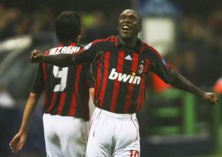 Clarence Seedorf celebrates after scoring for AC Milan against Manchester United in the Champions League semi-finals in May 2007.