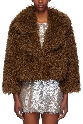 Anna Sui Tan Curly Faux-Fur Jacket