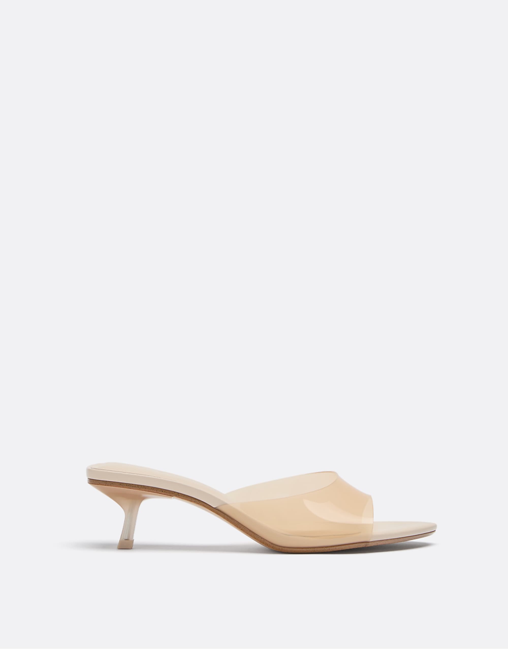 Stradivarius Vinyl Vamp Kitten Heel Sandals in Beige
