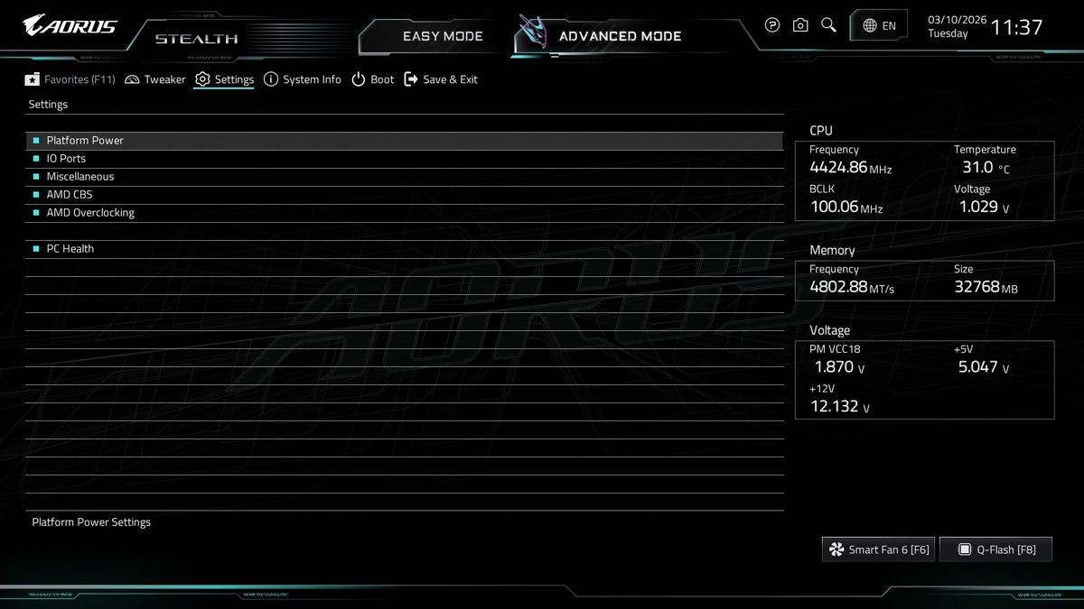 Gigabyte X870 Aorus Stealth - BIOS