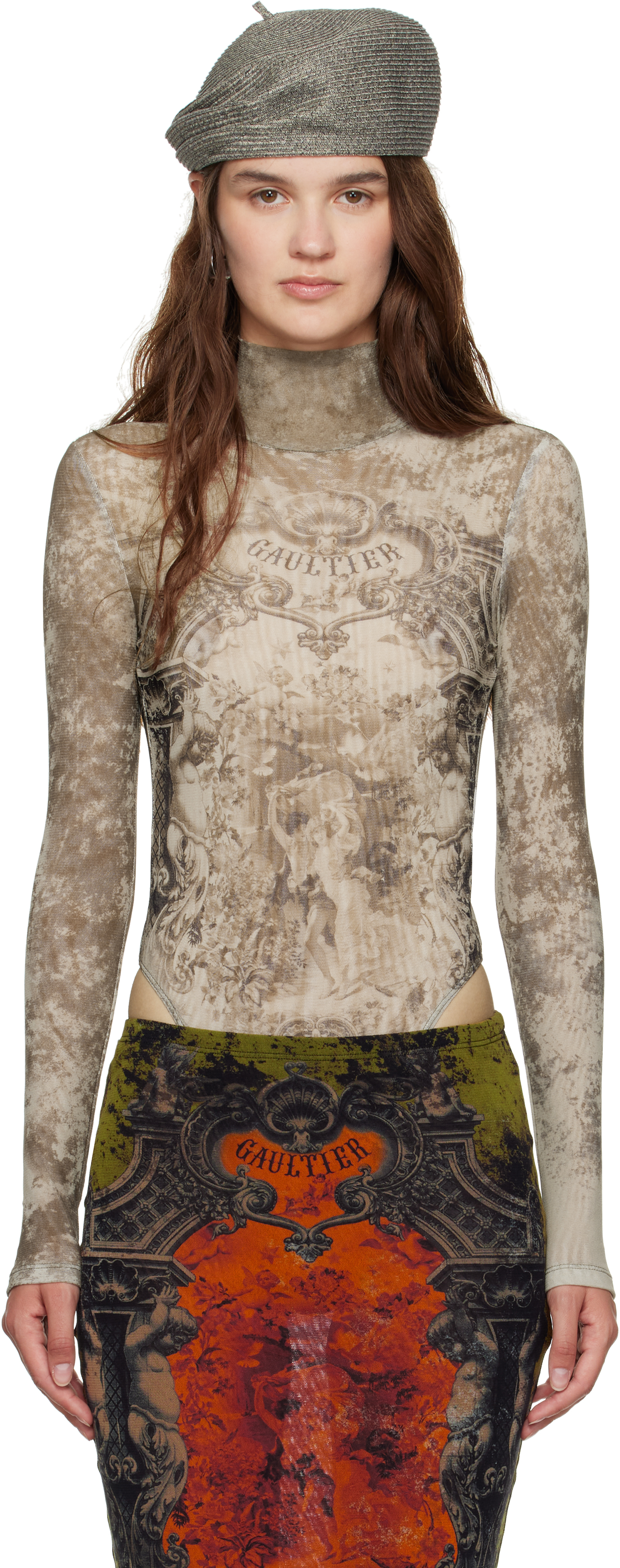Beige 'the M&amp;eacute;daillon' Open Back Bodysuit