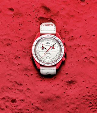 Red swatch watch on a red background