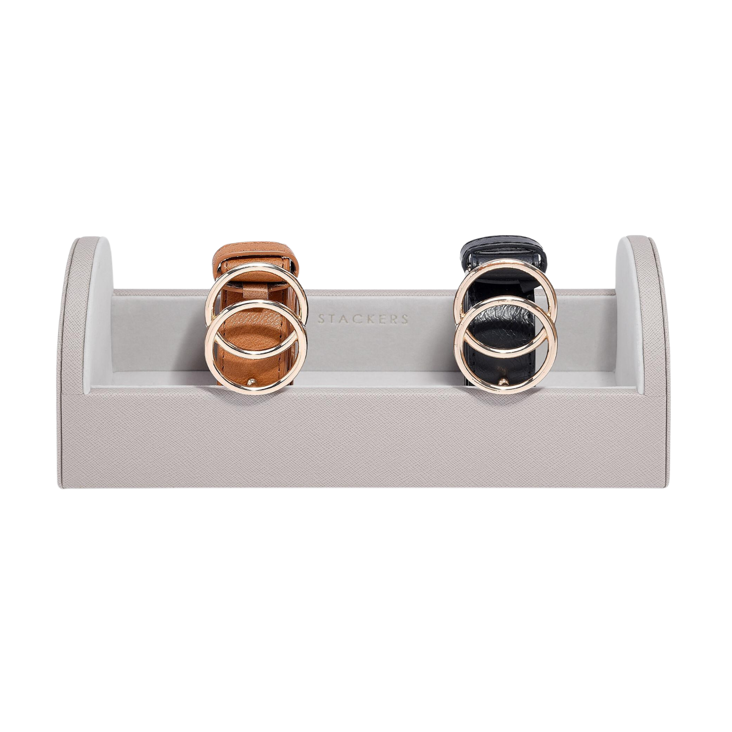 A taupe belt organizer