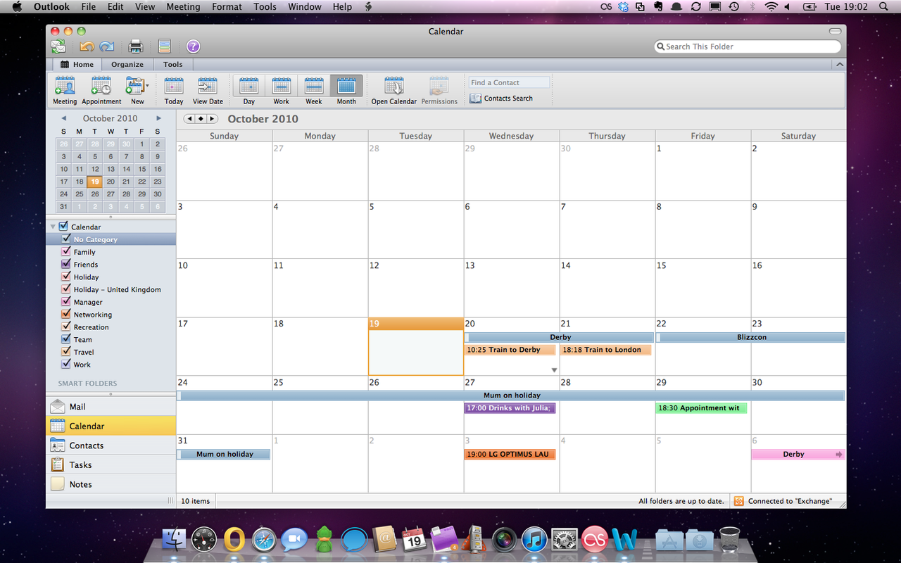A calendar in Microsoft Outlook 2011 for Mac