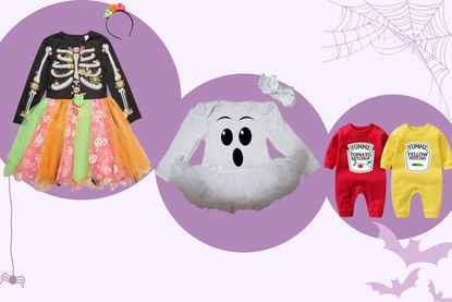 Baby Halloween costumes illustrated by a colalge