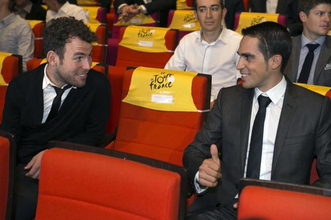 Mark Cavendish and Alberto Contador discuss the 2014 Tour de France route