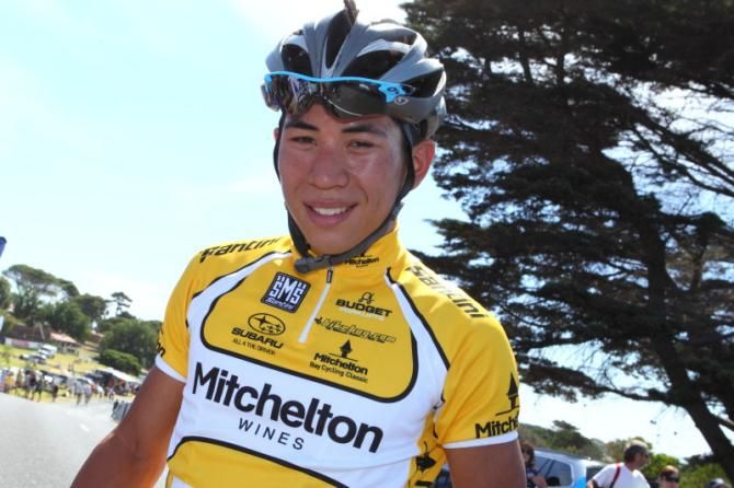 Race leader, Caleb Ewan (BikeBug) protected his leader jersey in Portarlington