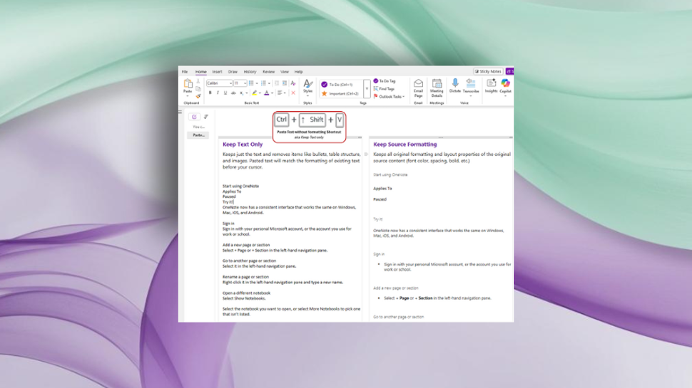 OneNote paste without formatting