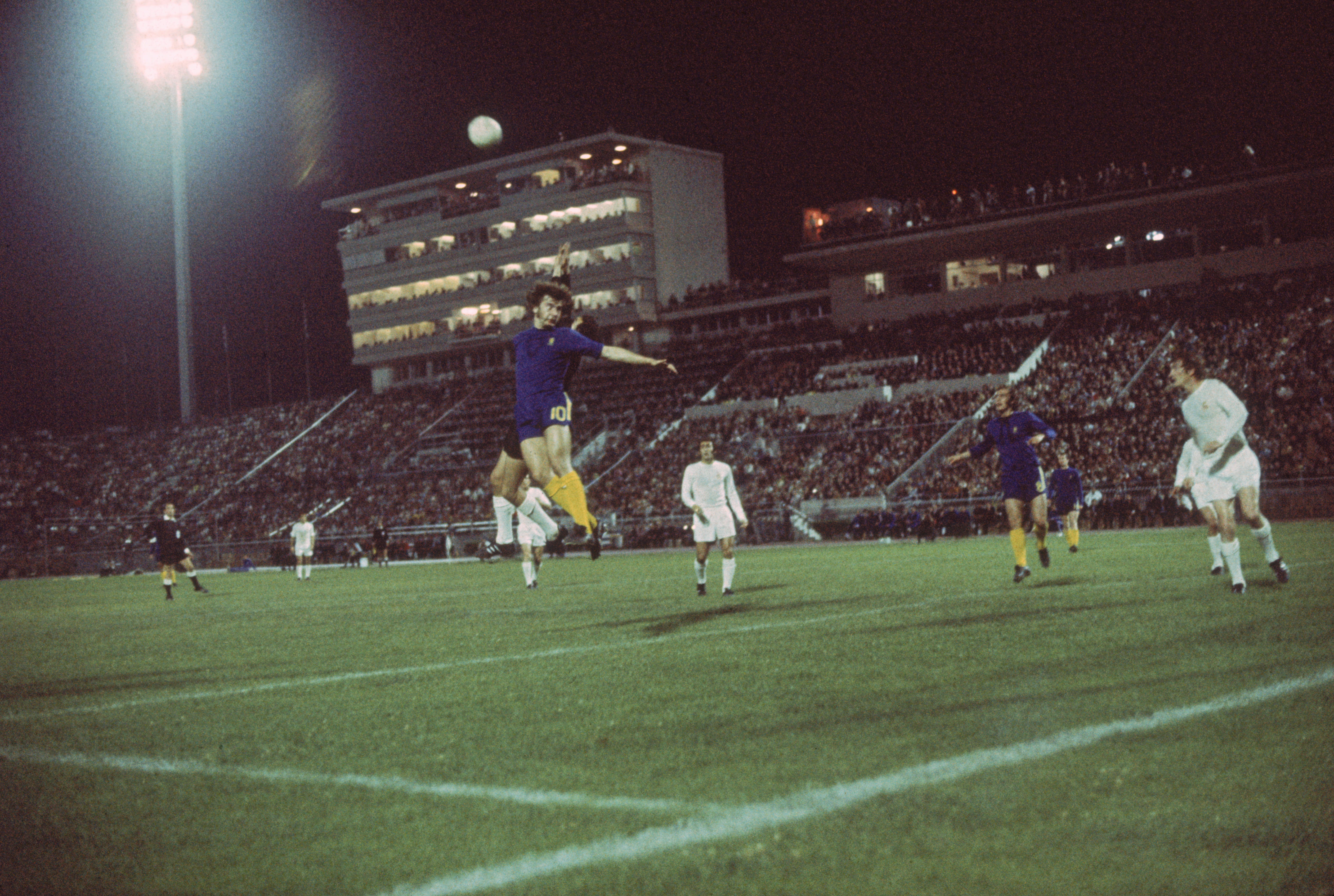 Chelsea in action against Real Madrid in the European Cup Winners' Cup final replay in May 1971.