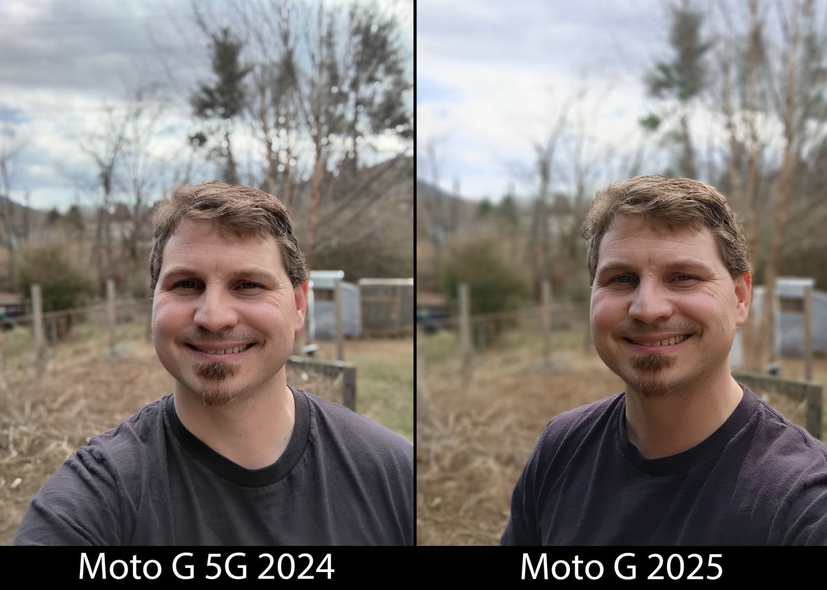 Comparing the front-facing portrait mode between the Moto G 5G 2024 and Moto G 2025