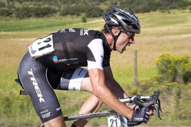 Jens Voigt (Trek) on his special chrome bike for his farewell race