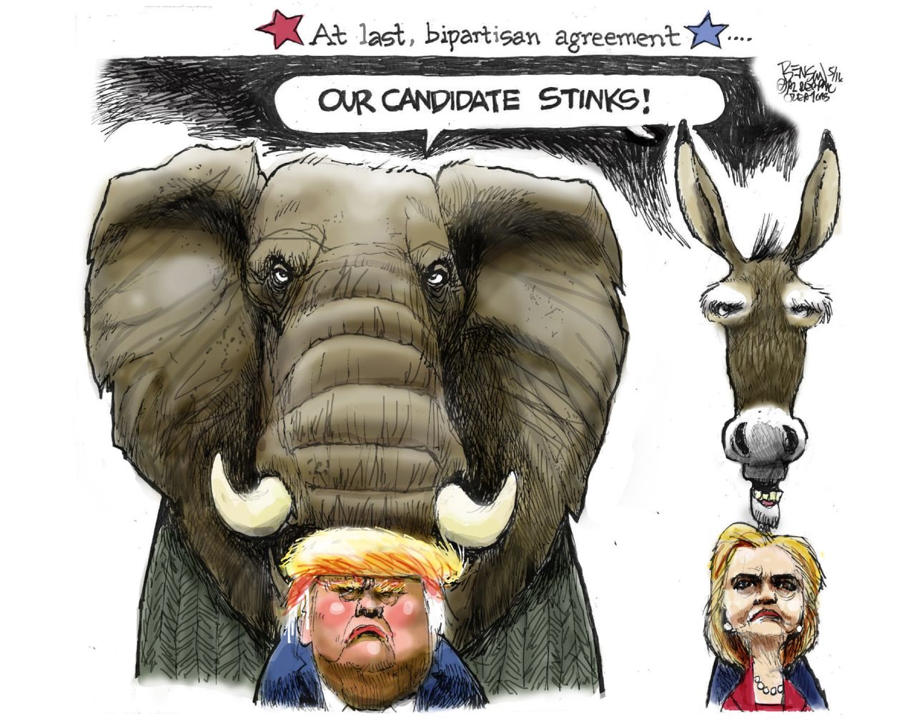 Political Cartoon U.S. Bipartisan Agreement 2016