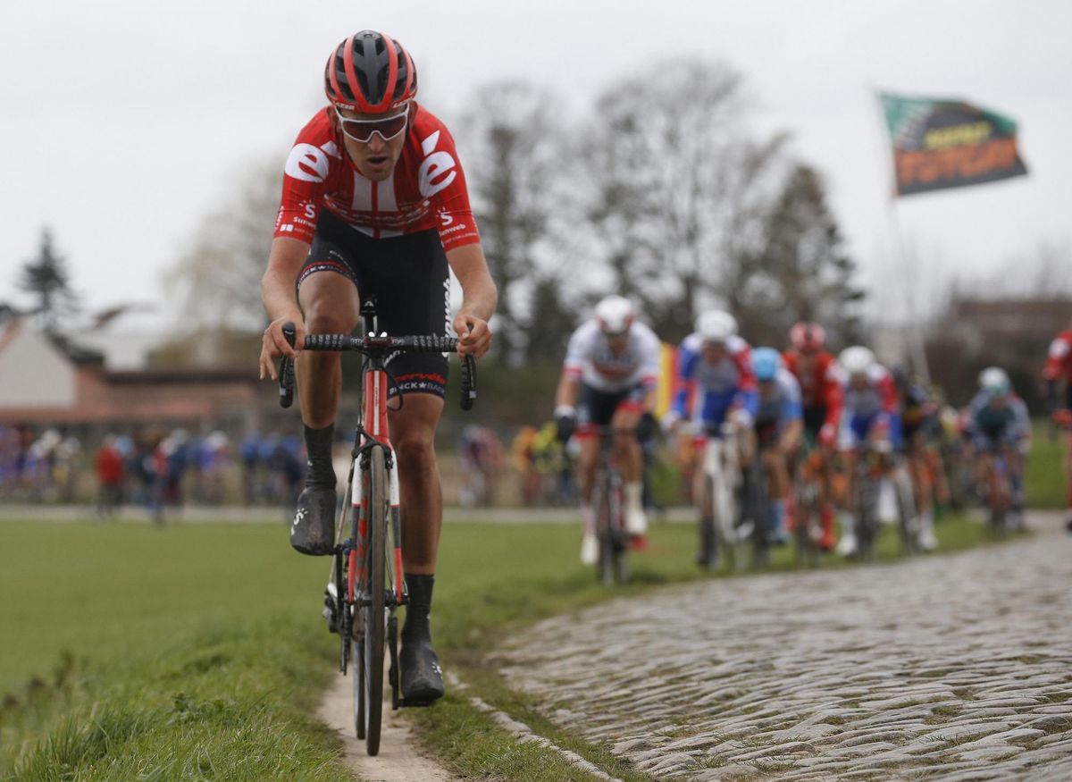 Team Sunweb&#039;s Tiesj Benoot leads the way at the 2020 Kuurne-Brussel-Kuurne