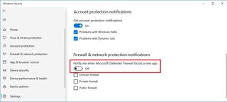 Firewall notifications disabled
