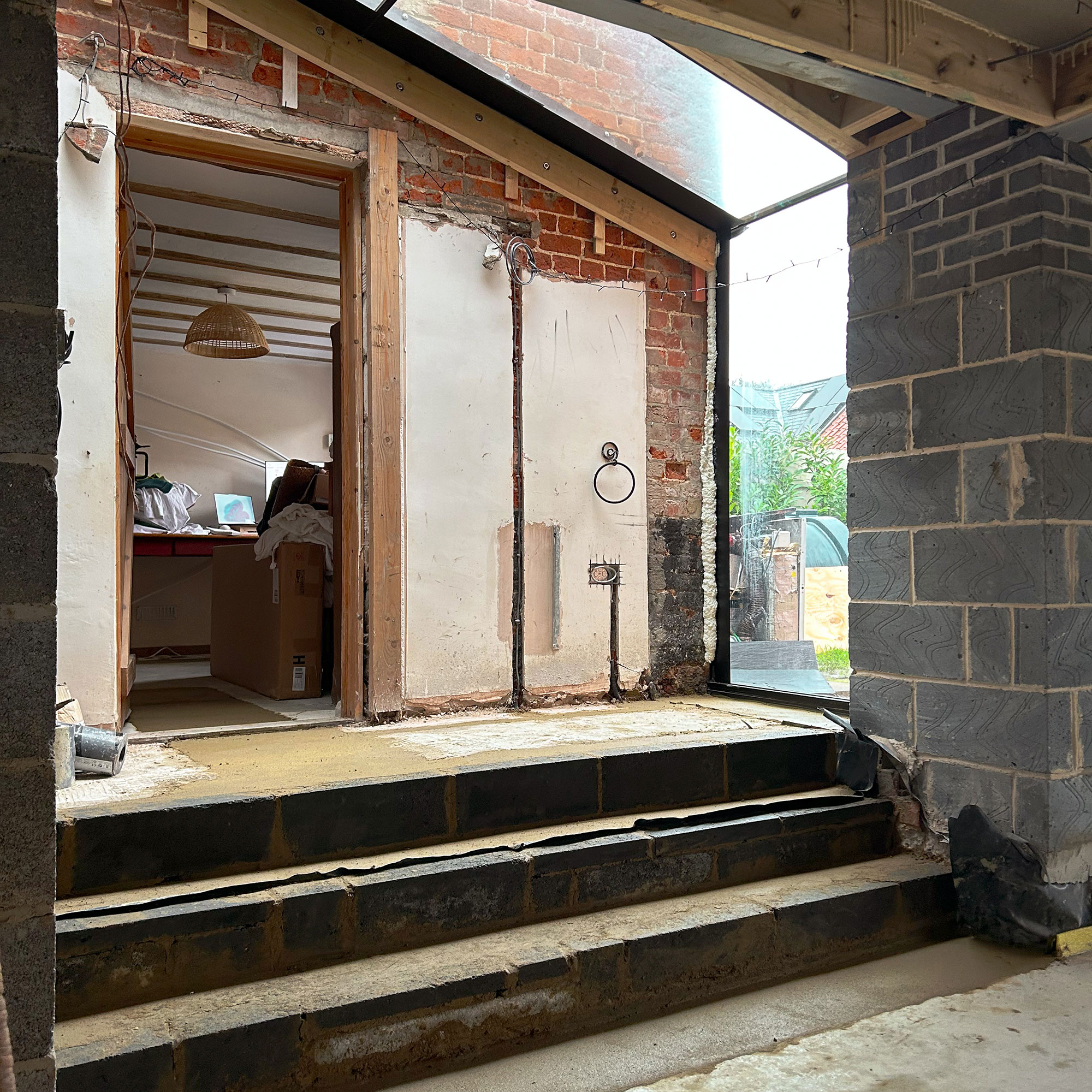 Open plan kitchen area in construction phase