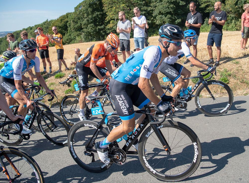 Israel Cycling Academy riders in the bunch during stage 2 at the Tour of Denmark