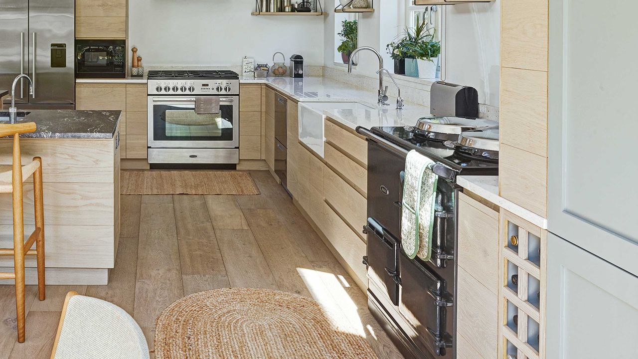 kitchen with two ovens and an island