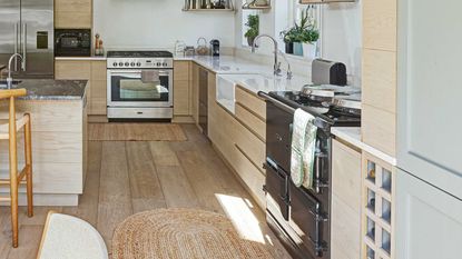 kitchen with two ovens and an island