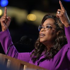 Oprah Winfrey speaks on stage during the third day of the Democratic National Convention at the United Center on August 21, 2024 in Chicago, Illinois.